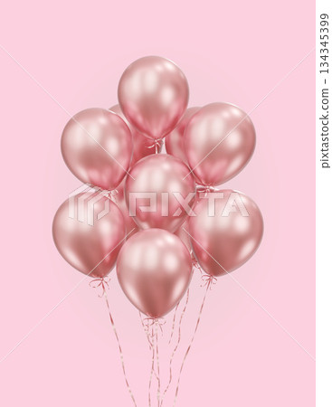 Pink balloons bunch on the pink background. Party celebration balloons on isolated background. 3d rendering. Applicable for celebration event design. Pink balloons bunch on the pink background. Party celebration balloons on isolated background. 3d rendering. Applicable for celebration event design. 134345399