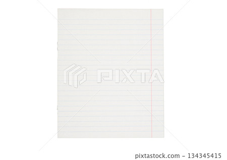 Blank lined notebook sheet on white isolated background. Empty school notebook sheet. Page of notepad. Blank lined notebook sheet on white isolated background. Empty school notebook sheet. Page of notepad. 134345415