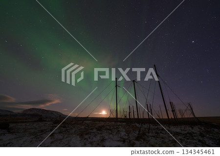Moonlight and aurora borealis in winter in Iceland 134345461
