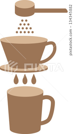 Simple hand-drip coffee illustration (Brown) Simple hand-drip coffee illustration (Brown) 134345882