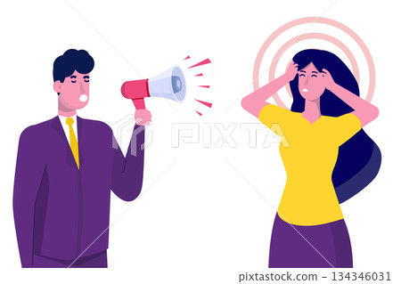 Aggressive management concept.  Leader or Boss screaming at manager. Vector illustration. 134346031