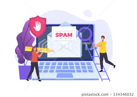 E-mail protection, anti-malware, anti spam concept. Flat vector illustration E-mail protection, anti-malware, anti spam concept. Flat vector illustration 134346032
