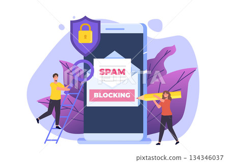 E-mail protection, anti-malware, anti spam concept. Flat vector illustration E-mail protection, anti-malware, anti spam concept. Flat vector illustration 134346037