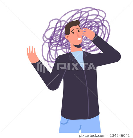 Anxious, Depression. Mental health, Anxiety, self-deception concept. Flat vector illustration Anxious, Depression. Mental health, Anxiety, self-deception concept. Flat vector illustration 134346041