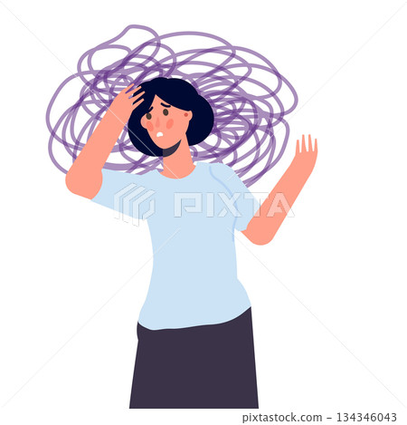 Anxious, Depression. Mental health, Anxiety, self-deception concept. Flat vector illustration Anxious, Depression. Mental health, Anxiety, self-deception concept. Flat vector illustration 134346043