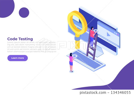App tester. Software or application testing  isometric vector concept.  Debugging development process. Vector illustration. 134346055