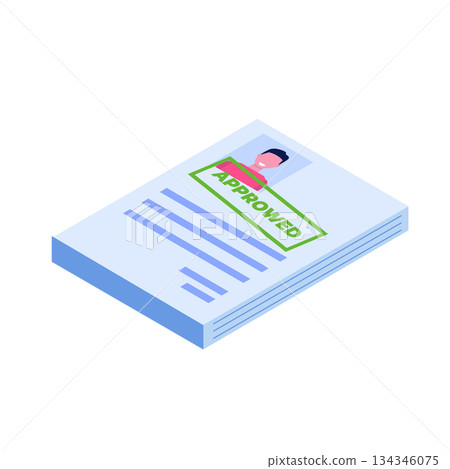 Job application Approved document paper. Vector isometric illustration Job application Approved document paper. Vector isometric illustration 134346075