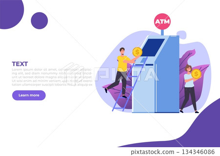 People are waiting in line near ATM machine. Queue at the ATM. Perform financial transactions Vector illustration in a flat style People are waiting in line near ATM machine. Queue at the ATM. Perform financial transactions Vector illustration in a flat style 134346086