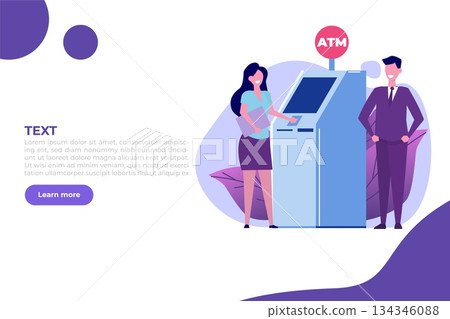 People are waiting in line near ATM machine. Queue at the ATM. Perform financial transactions Vector illustration in a flat style People are waiting in line near ATM machine. Queue at the ATM. Perform financial transactions Vector illustration in a flat style 134346088