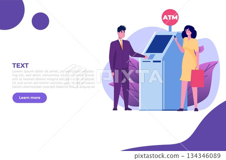 People are waiting in line near ATM machine. Queue at the ATM. Perform financial transactions Vector illustration in a flat style People are waiting in line near ATM machine. Queue at the ATM. Perform financial transactions Vector illustration in a flat style 134346089