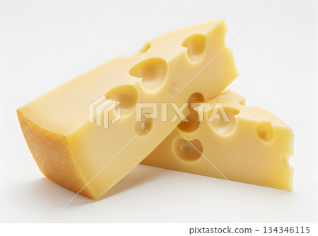 Swiss Cheese Emmental Wedges Isolated on White Background 134346115