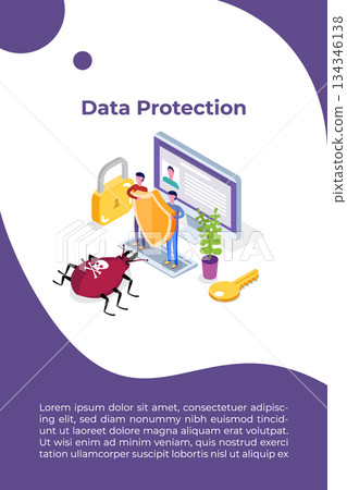 Computer virus, Data Protection isometric concept, Network data, Internet security, Secure bank transaction.  Vector illustration. 134346138