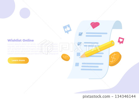 Online shopping wishlist, add to personalized collection concept. Flat Vector illustration. Online shopping wishlist, add to personalized collection concept. Flat Vector illustration. 134346144