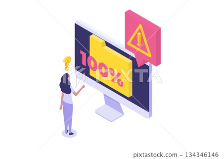 Full memory. Storage space file is full concepts. Isometric Vector illustration. Can use for, landing page, template, web, homepage, poster, banner. 134346146