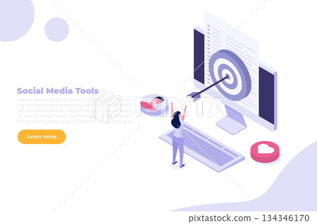 Cross-posting social, Social network, media promotion, push advertising concept. Isometric Vector illustration. Cross-posting social, Social network, media promotion, push advertising concept. Isometric Vector illustration. 134346170
