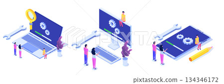 System update flat style concepts set, collection. Vector illustration  can use for, landing page, template, web, mobile app, poster, banner. 134346172