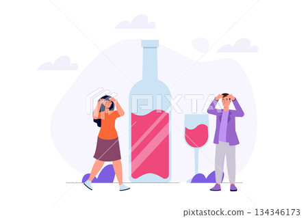 Harm of alcohol concept. Vector illustrations for banner, website, landing page, flyer. Harm of alcohol concept. Vector illustrations for banner, website, landing page, flyer. 134346173