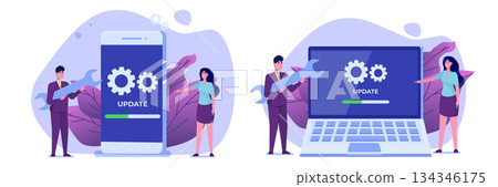 System update flat style concepts set, collection. Vector illustration can use for, landing page, template, web, mobile app, poster, banner. System update flat style concepts set, collection. Vector illustration can use for, landing page, template, web, mobile app, poster, banner. 134346175