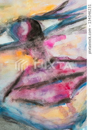Vibrant Abstract Portrait in Watercolor Vibrant Abstract Portrait in Watercolor 134346231