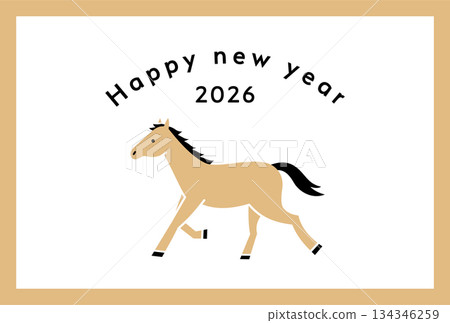 2026年新年賀卡模板 馬插畫 馬年簡約設計 新年可愛明信片 2026年新年賀卡模板 馬插畫 馬年簡約設計 新年可愛明信片 134346259