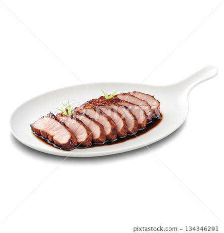 Char Siu - Chinese-style barbecued pork, marinated in a sweet and savory mixture of honey, soy sauce, and spices, then Char Siu - Chinese-style barbecued pork, marinated in a sweet and savory mixture of honey, soy sauce, and spices, then 134346291