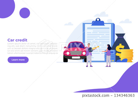 Buying new automobile on credit, car credit or loan, auto finance concept. Vector illustration. 134346363