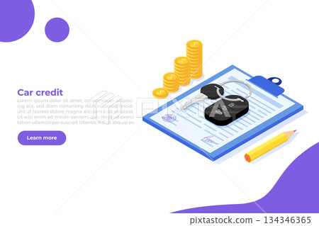 Buying new automobile on credit, car credit or loan, auto finance concept. Vector illustration. 134346365