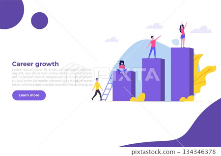 Career growth, Business goal achievement concept. Character climbing on ascending chart. Vector illustration flat style Career growth, Business goal achievement concept. Character climbing on ascending chart. Vector illustration flat style 134346378