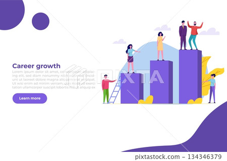 Career growth, Business goal achievement concept. Character climbing on ascending chart. Vector illustration flat style Career growth, Business goal achievement concept. Character climbing on ascending chart. Vector illustration flat style 134346379