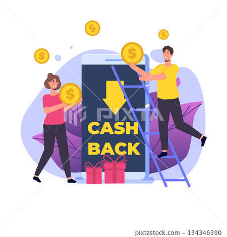 Money cash back, online banking, money growth concept. Flat vector  illustration. 134346390