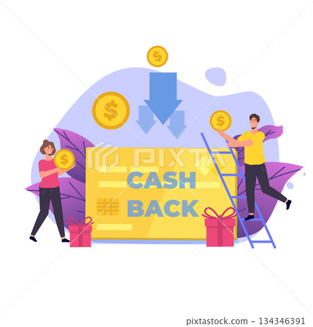 Money cash back, online banking, money growth concept. Flat vector illustration. Money cash back, online banking, money growth concept. Flat vector illustration. 134346391