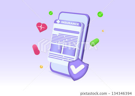 Medical insurance app concept. Vector 3D illustration. 134346394