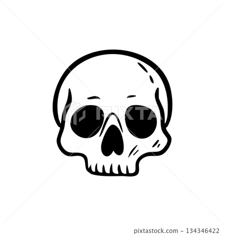 Minimal cartoon skull in black line art for tattoo or gothic design 134346422