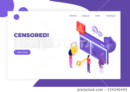 Web ban bypass, Internet censorship bypassing. Content control blocking. Vector isometric illustration. 134346449