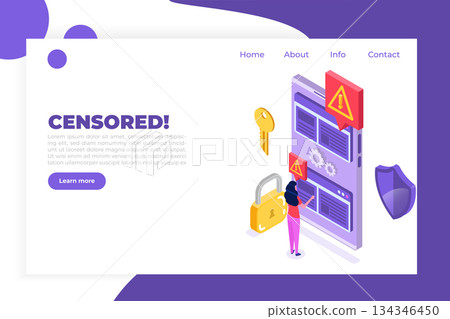 Web ban bypass, Internet censorship bypassing. Content control blocking. Vector isometric illustration. Web ban bypass, Internet censorship bypassing. Content control blocking. Vector isometric illustration. 134346450
