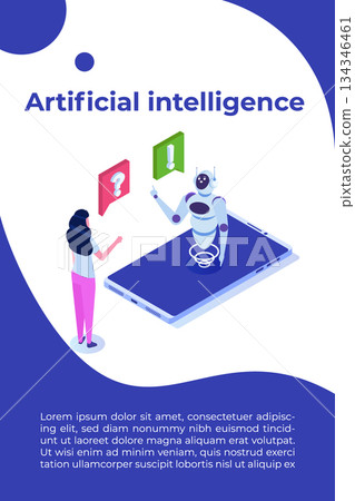 Chatbot concept. Man talking to robot. Customer support service android,  artificial intelligence dialog . 134346461