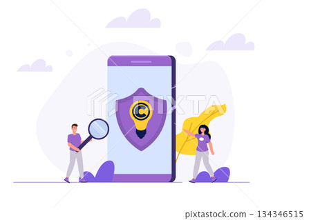 Copyright reserved, patented protection Intellectual property, concept. Vector illustration. 134346515