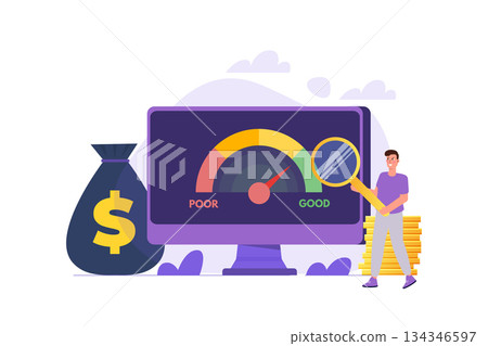 Credit score app with rating scale from poor to good rate. Vector illustration. Credit score app with rating scale from poor to good rate. Vector illustration. 134346597