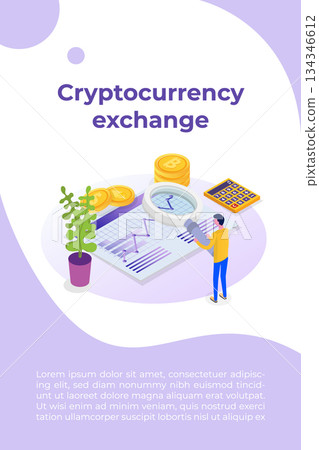 Cryptocurrency mining, exchange, blockchain isometric. Vector illustration. 134346612
