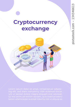 Cryptocurrency mining, exchange, blockchain isometric. Vector illustration. Cryptocurrency mining, exchange, blockchain isometric. Vector illustration. 134346613