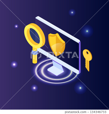 Cybersecurity, Protection network safe data isometric concept. Web page design templates. Vector illustration 134346733