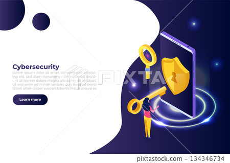 Cybersecurity, Protection network safe data isometric concept. Web page design templates. Vector illustration 134346734