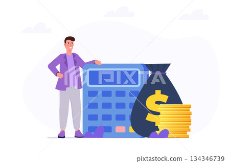 Calculate revenue growth, financial evaluation, accounting or profit calculation concept. Flat Vector illustrations for banner, website, landing page, flyer. Calculate revenue growth, financial evaluation, accounting or profit calculation concept. Flat Vector illustrations for banner, website, landing page, flyer. 134346739