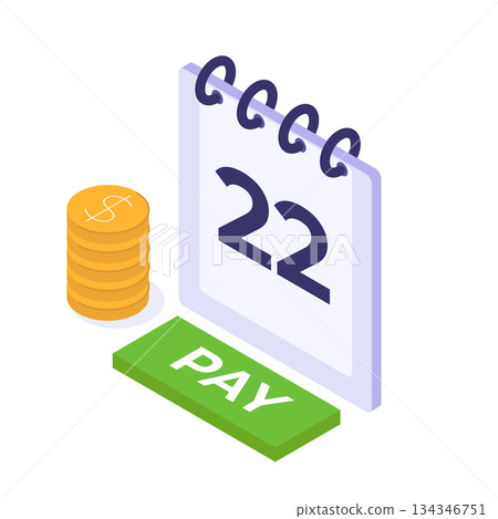 Subscription payment, monthly subscription auto-renewal icon. Isometric Vector illustration. 134346751