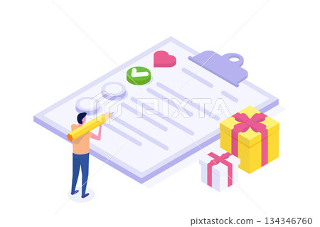 Online shopping wishlist, add to personalized collection isometric concept. Vector illustration. Online shopping wishlist, add to personalized collection isometric concept. Vector illustration. 134346760