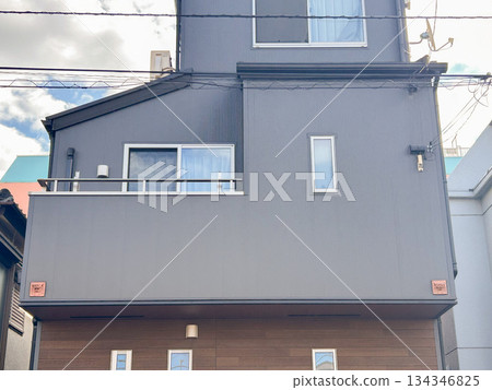Galvanized steel exterior walls of a detached house Galvanized steel exterior walls of a detached house 134346825