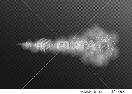 Steam mist water, airy water spray isolated on black transparent background. Vector Realistyc illustration. 134346834