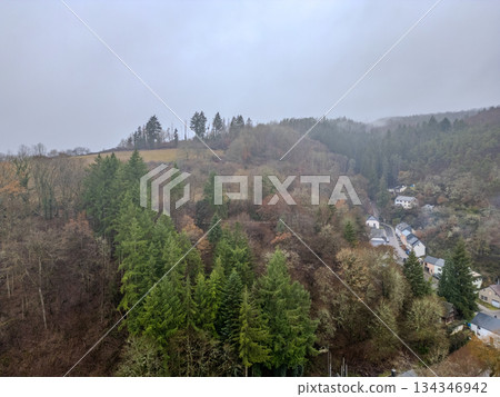 Esch-Sur-Sure, Wiltz, Grand Duche De Luxembourg, December 7, 2025, Pine Ridge Village Aerial View 134346942