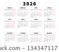 2026 calendar in Russian, with national weekends and holidays. Printable template. Minimalist, modern business calendar for 2026. Week starts on Monday. 134347117