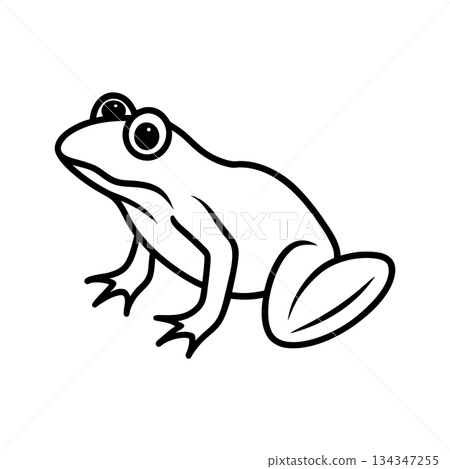 Cute Frog Outlined Cartoon Illustration with Big Eyes and White Background 134347255